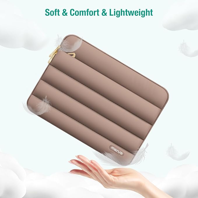 MOSISO Laptop Case 13.3 inch,13-13.3 inch Puffy Laptop Sleeve Compatible with MacBook Air 13.6 M5 M4 M3 M2 M1/Neo/Pro 13/14,HP Dell ASUS Lenovo,Polyester Horizontal Bag with Small Case, Brown