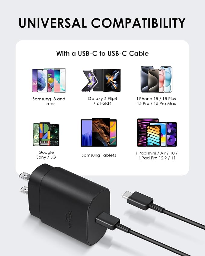 AISNI USB C Charger, 2 Pack 25W Type C Charger Fast Charging with USBC Chargers Cable 6 FT Android Phone Charge for Galaxy S25/ /S24/S23+/S22/S21/S20/Phone 17 16 15 Pro Max 16 15 Plus-Black