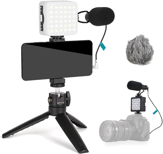 Vlogging Kit Phone Video Kit Accessories: Phone Tripod, Phone Mount, LED Light and Cellphone Shotgun Microphone for Phone Video Recording Video Conferencing, Zoom Calls, Live Streaming, Vlog