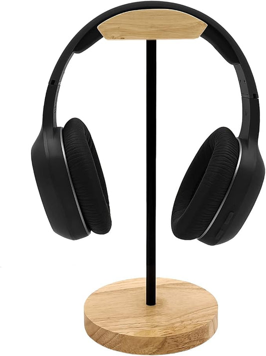 Headphone Stand Nature Wood & Metal Headset Hanger Mount Hook Gaming Holder Desktop Earphone Artful Functional Craftmanship Stand for All Headsets with Solid Wooden Base