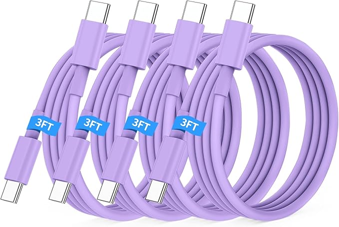 Essri USB C to USB C Cable 3FT for Apple iPhone 16 15 Charger Cord,4Pack 60W C to C Cable Fast Charging Wire for iPhone 16 15 Pro Plus Pro Max iPad Pro/Air MacBook Pro/Air,for Galaxy S24 S23 -Purple