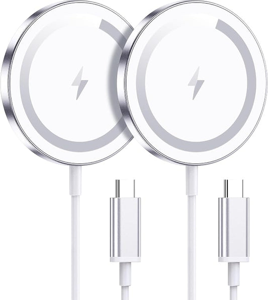 WRVVR for Apple Mag-Safe Charger 2 Pack, Magnetic Wireless Charger for iPhone 17/17 Pro/17 Pro Max/Air/16 15 14 13 12 Pro Max Plus mini, Charging Pad for Airpods Pro 3 2,Strong Magnet, Silver