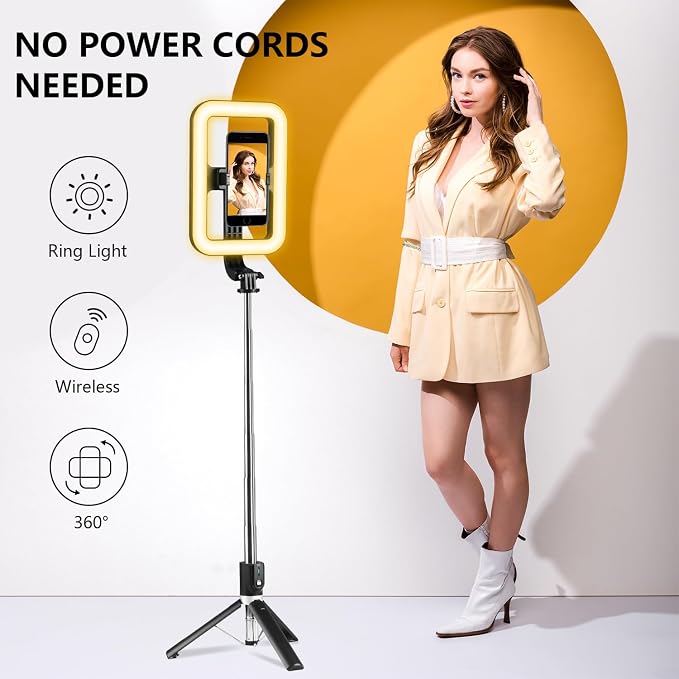 Selfie Ring Light with Stand, Tripod with Dimmable LED Lights, Extendable Ring Light Tripod for Photography, Video Recording, Live Stream, Makeup