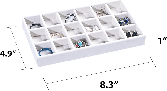 Frebeauty Jewelry Organizer Tray,Stackable Velvet Jewelry Trays,Drawer Inserts Earring Organizer For Women Jewelry Storage Display Case for Rings Stud Necklaces,Set of 4(White)