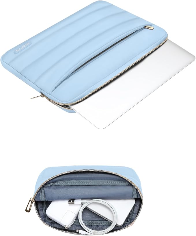 MOSISO Laptop Case 14 inch, 14 inch Puffy Laptop Sleeve Compatible with HP Lenovo Dell ASUS Acer, HP Stream, Dell Latitude, Lenovo IdeaPad, Polyester Horizontal Bag with Small Case, Air Blue