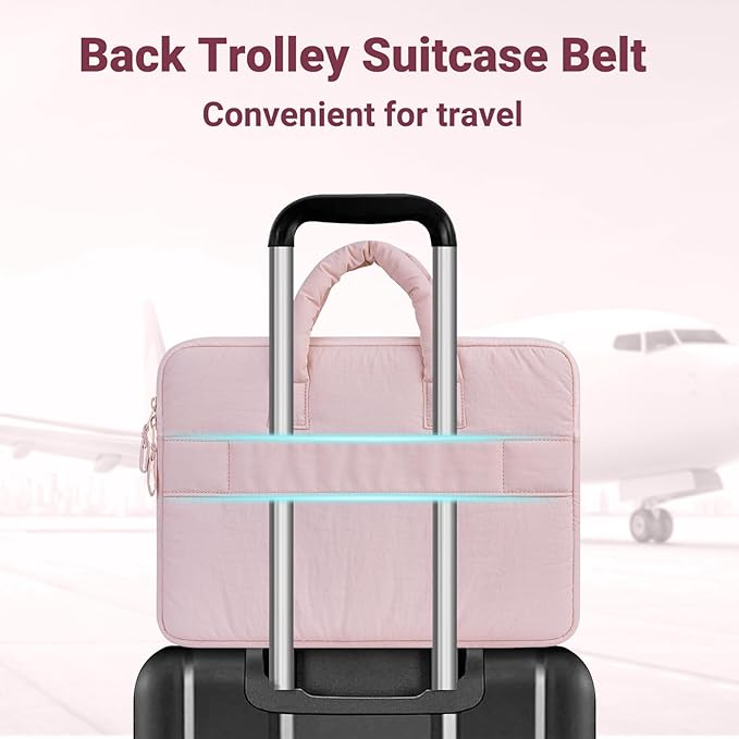 MOSISO Laptop Case 13.3 inch, 13-13.3 inch Puffy Laptop Sleeve Compatible with MacBook Neo/Air 13.6 M5 M4 M3 M2 M1/Pro 13/14, HP Dell ASUS Lenovo, Rectangle Quilted Carrying Bag with Bow&Handle, Pink