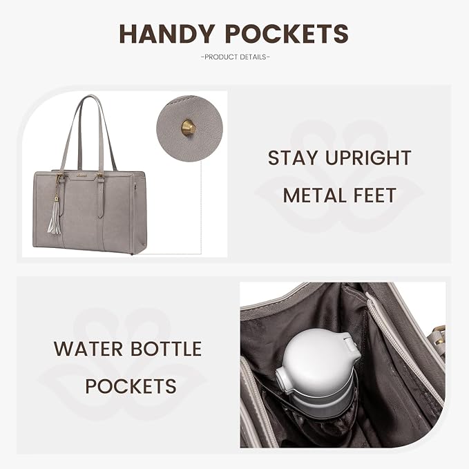 LOVEVOOK Laptop Bag for Women Vintage Leather Laptop Tote 15.6 inch Large Capacity Computer bag with Clutch Purse for Work