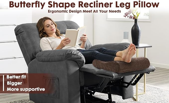 B Shape Corduroy Recliner Foot Pillow, Foam Extra Large Foot Rest Cushion with Adjustable Straps, Suitable for Bed Chair Sofa Headrest Back Lumbar Leg Support Pillow (Brown)