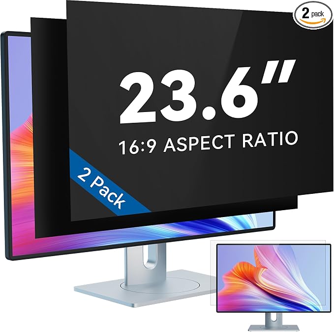 IPROKKO [2-Pack] 23.6 Inch Computer Privacy Screen Filter for 16:9 Widescreen Monitor, Removable 23.6in Anti Blue Light Glare Privacy Shield, Anti Spy Security Protector for Hp Dell Asus Acer Samsung