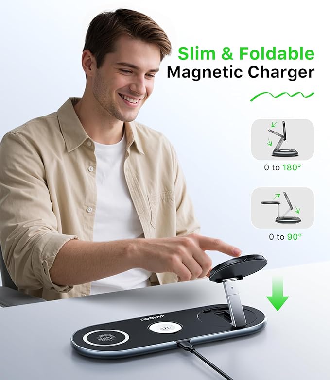 JARGOU Foldable Wireless Charger for iPhone with Magsafe Charger Stand, Fast Magnetic Phone and Watch Charger Station for iPhone 17 Air 16 15 14 13 12, for Apple Watch Charger, for AirPods