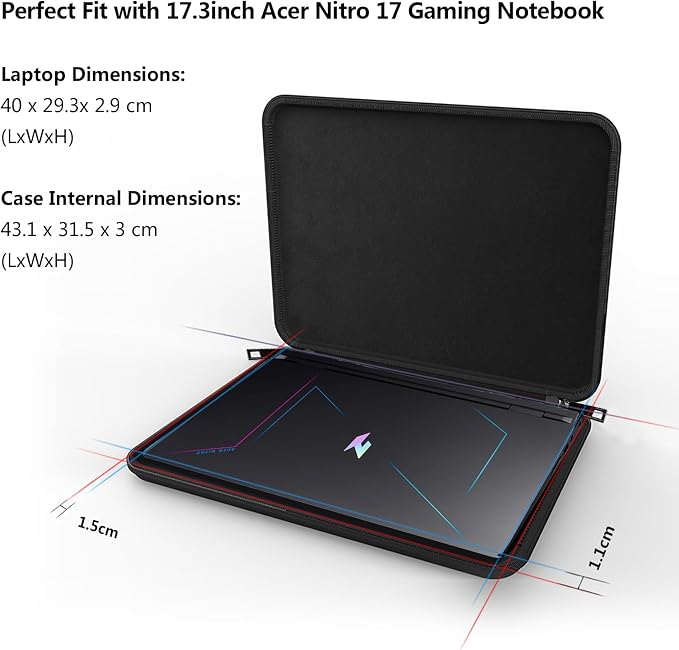 Smatree 17.3inch Hard Laptop Sleeve Case Only for Acer Nitro 17, Acer Nitro 17 Protective and Water-Resistant Bag, Travel Hard Case (NO Fit Other 17.3 inch Laptop！)