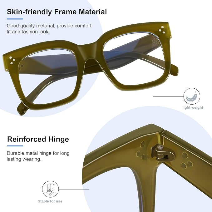 Ovresized Blue Light Blocking Glasses for Women Men Square Computer TV Eyeglasses