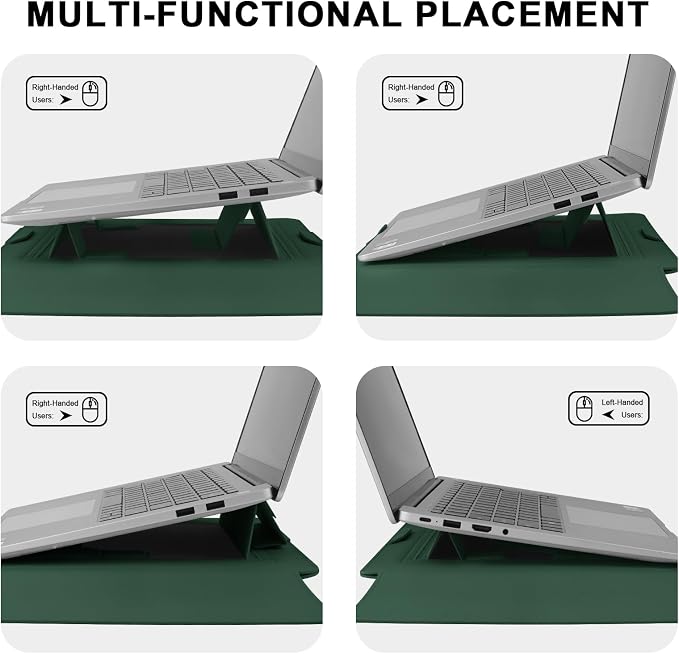 HoYiXi 15.6" Laptop Sleeve Case PU Leather with Stand Compatible with MacBook Pro 16/15.4'' MacBook Pro 15, Mac Air 15/ Dell, Matebook,Asus,15-16'' Laptop Bag,(Patent Pending),Dark Green