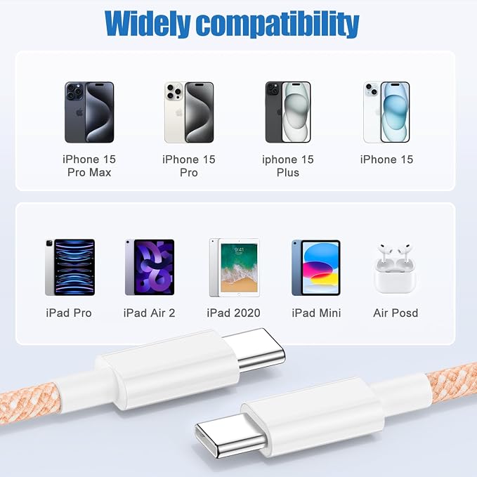 USB C to C Charging Cable 10ft, 60W Fast Type C to C Charger Cord Long for Apple iPhone 17 Pro Max/17 Air/16 Pro Max/15 Plus, MacBook Pro 2021/2020/2019,iPad 12.9/11 inch/Mini/Air 5/4,Samsung Galaxy
