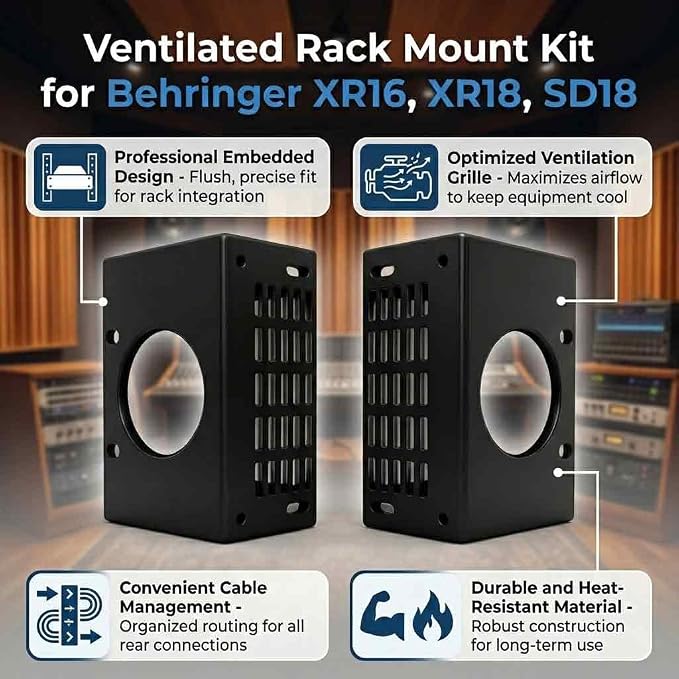 Ventilated Rack Mount Kit for Behringer XR16, XR18, SD18 - Compatible with Midas MR16, MR18 Mixers | Cable Management | Includes Mounting Hardware