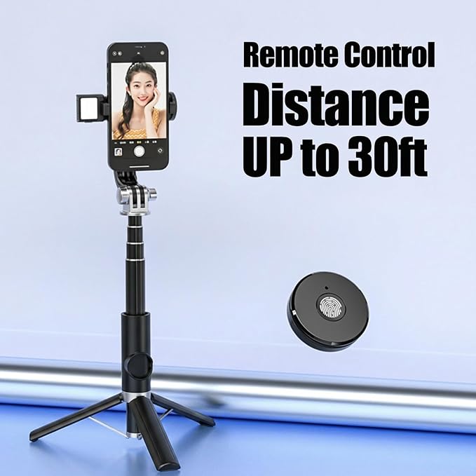 Selfie Stick Tripod Portable Extendable Cell Phone Stand with Detachable Mini Ring Light Phone Tripod Stand with Bluetooth Remote for iPhone Android for Vlogging/Travel/Live Streaming (Black)