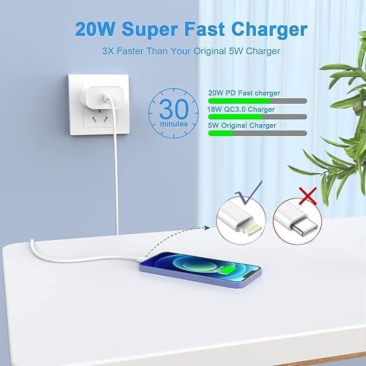 Fast Charger iPhone [Apple MFi Certified],iPhone Charger 2 Pack USB C Rapid Charger iPhone Block with 2Pcs 10FT Apple USB C to Lightning Cable for iPhone 14 Pro/13Pro Max/12/11Pro/Mini/XR/8/iPad