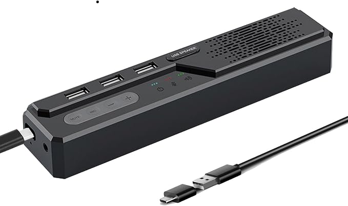 3 in 1 USB Computer Speakers with Microphone, Wired Desktop Sound Bar for PC Laptop, Stereo Bass & 360° Enhanced Audio, Conference Speaker for Home Office, Online Learning, Gaming & Video Calls