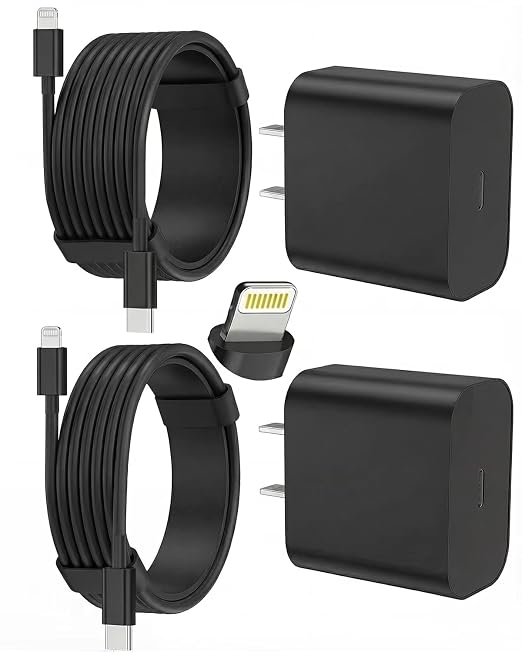 FEEL2NICE iPhone Charger Fast Charging 2 Pack Type C Wall Charger Block with 2 Pack [6FT&10FT] Long USB C to Lightning Cable for iPhone 14/13/12/12 Pro Max/11/Xs Max/XR/X,AirPods Pro,Black