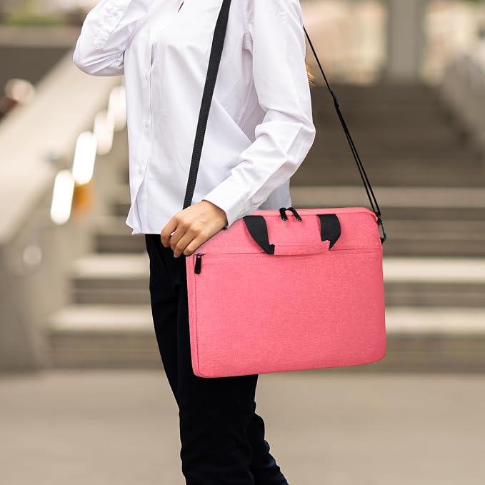 14-15 Inch Laptop Sleeve Bag Carrying Case Protective Computer Cover with Handle Shoulder Strap Compatible with 15 inch MacBook Air M5 M4 M3 M2 Acer ASUS HP Surface Dell Chromebook, Pink