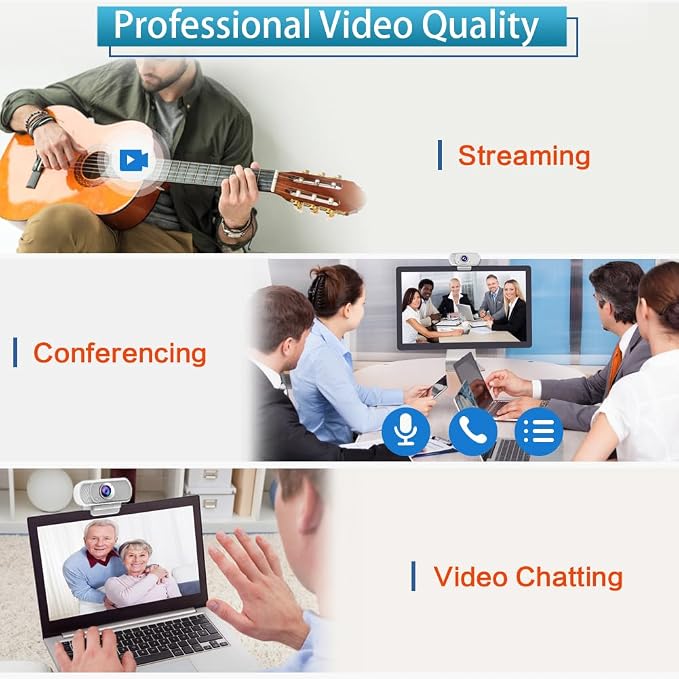 Webcam for PC, HD 1080P Webcam with Microphone, 110° Wide Angle USB Plug & Play - Noise Canceling for Video Calls, Streaming, Gaming - Built-in Privacy Shutter & Tripod