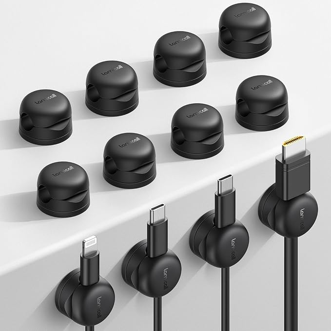 Lamicall 12Pack Rotatable Cord Organizer, Desk Office Nightstand Accessories - Cable Management Clips, Desk Phone Charger Holder Gadgets, Wire Organizer Keeper Home Workspace Dorm Organizers