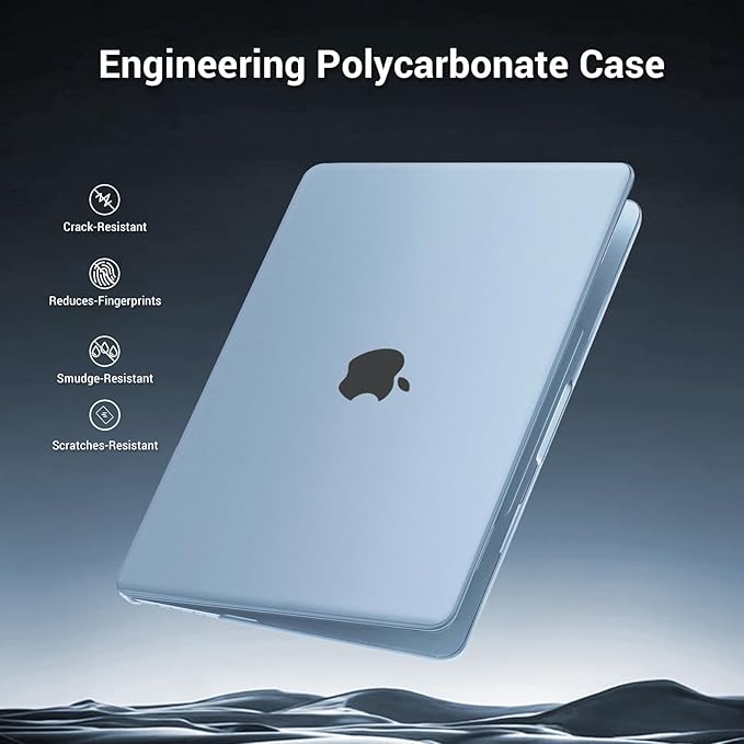 MOSISO for MacBook Air 15 inch Case M5 2026 M4 M3 M2 2025-2023 A3448 A3241 A3114 A2941, 4 in 1 Kit Seamlessly Closes Anti-Fingerprints Matte Hard Shell,Great for Business Travel Study, Sky Blue Clear