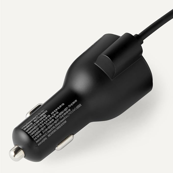 Amazon Basics Fast-Charging Car Charger, 60W, 1 USB-C Port (30W), 1 USB-A Port, 1 Built-in Coiled USB-C Cable (30W), Black