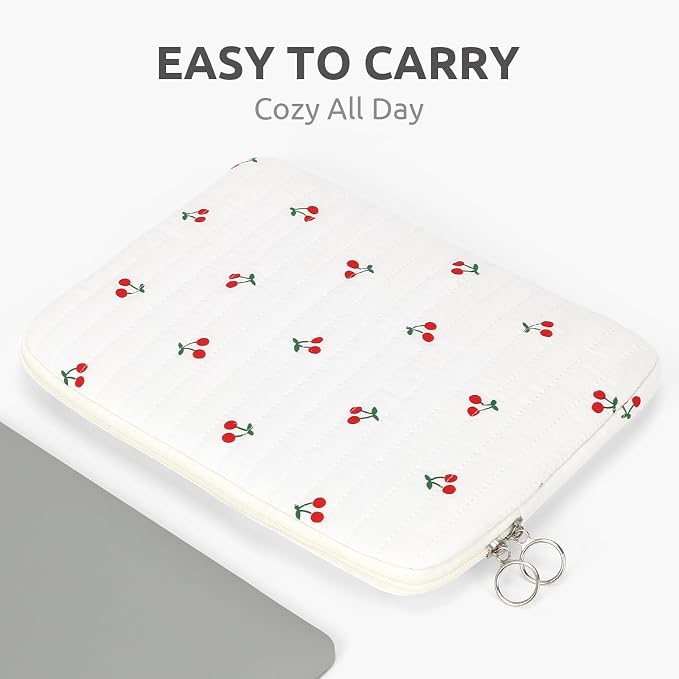 Puffy Laptop Sleeve 13-15.6 Inch Cute Quilted Laptop Protective Case Padded Floral Computer Sleeve for MacBook (B-Cherry, 11 Inch)