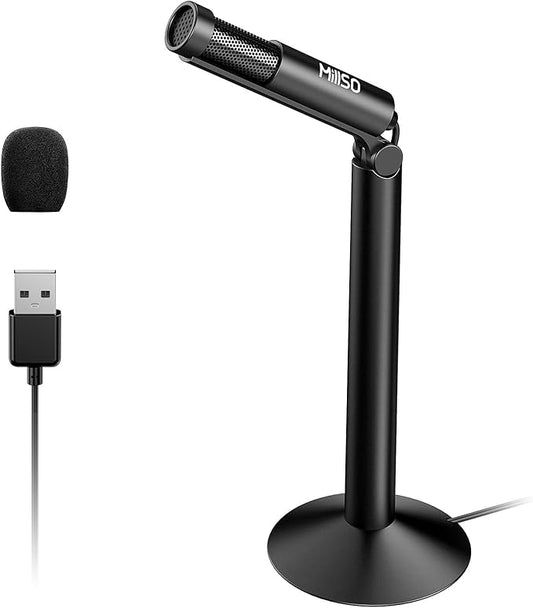 MillSO USB PC Microphone with Adjustable Stand Plug & Play Omnidirectional External Mini USB Microphone for Computer, Laptop, YouTube, Meeting, Recording, Podcasting, Gaming - 1.2M/4FT