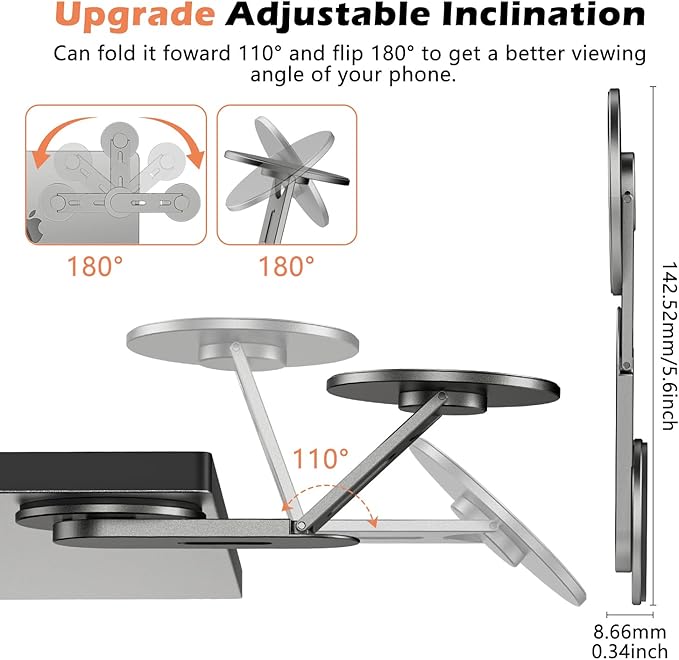 Magnetic Phone Holder for Laptop, 360° Adjustable MacBook Monitor Side Mount for iPhone 17 Pro Max/16/15/14/13/12 MagSafe for Tesla, Portable Foldable Cell Phone Holder Accessory, Gray