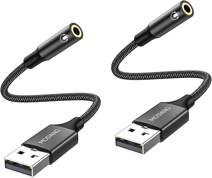 MOSWAG USB to Audio Jack Adapter 0.65Feet/20cm, External Sound Card Jack Audio Adapter with 3.5mm Aux Stereo Converter Compatible with Headset,PC,Laptop,Linux,Desktops,PS4 and More Device