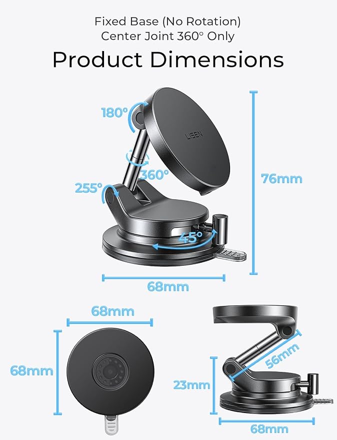LISEN for 15W Magsafe Car Mount Charger, Magnetic Phone Holders for Your Car, Magnetic Wireless Car Charger, Suction Phone Mount for Car Accessories for iPhone 17 Pro Max 16 15 14 13 12, Pads & Mats