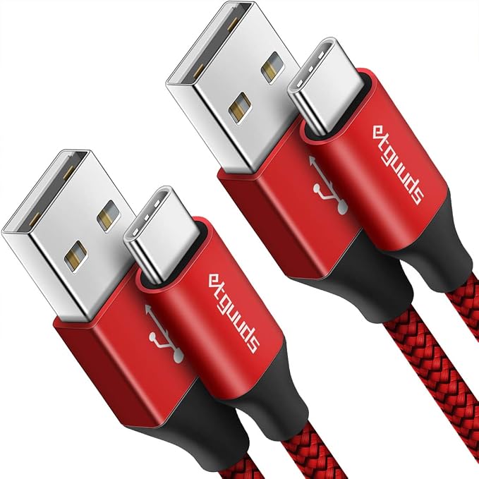 etguuds USB to USB C Cable 3ft, 2-Pack USB A to Type C Charger Cord Fast Charging for Samsung Galaxy A17 A16 A15 A26 A36 A56, S25 S24 S23 S22 S21 S20 S10 Note 20, for iPhone 17 16 15, Moto, Red