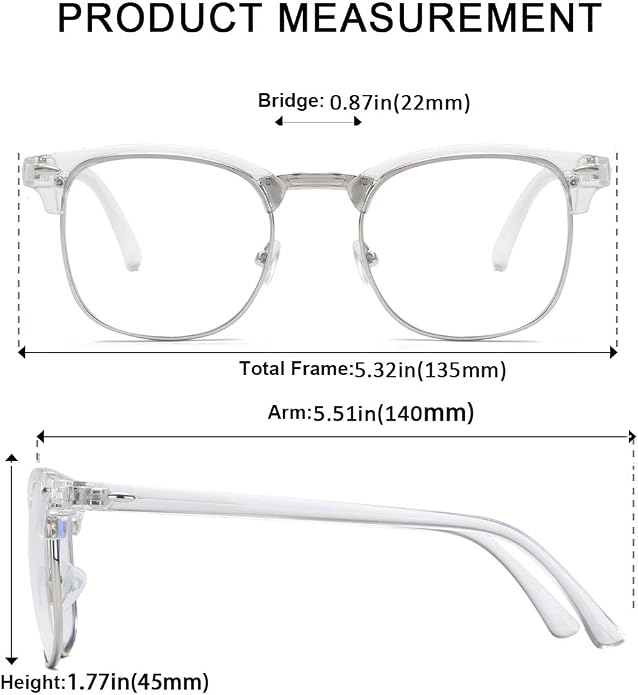 Fashion Vintage Classic Semi-Rimless Half Frame Clear Lens Glasses