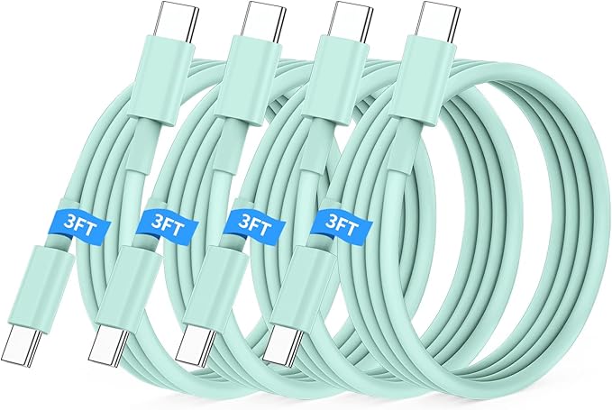 USB C to USB C Cable 3FT for Apple iPhone 16 15 Charger Cord,4Pack 60W C to C Cable Fast Charging Wire for iPhone 16 15 Pro Plus Pro Max iPad Pro/Air MacBook Pro/Air,for Galaxy S24 S23-Light Green
