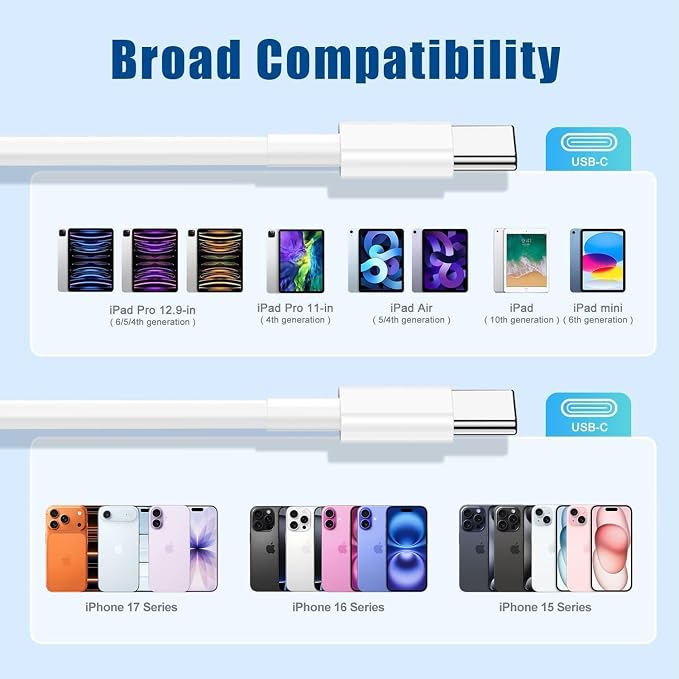 240W USB C to C Fast Charger Cable 10ft, Long Type C to USB C Charging Cord Wire for MacBook Pro/MacBook Air/iPad Pro/Air/Apple iPhone 17 16 15 Pro Max/Samsung Galaxy S25 S24 S23 Ultra/Plus/Laptops