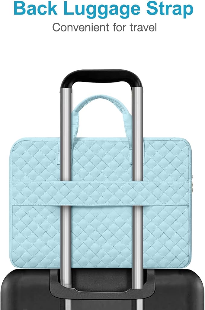 MOSISO 360 Protective Laptop Case 13.3 inch, 13-13.3 inch Laptop Sleeve Compatible with MacBook Air/Pro 13/Pro 14,HP Dell ASUS Lenovo, Square Quilted Bag Cover with 2 Pockets&Handle&Belt, Ice Blue