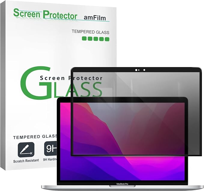 amFilm Designed for MacBook Pro 13 Inch(2016-2022, M1/M2) /MacBook Air 13 Inch(2018-2021, M1) Privacy Glass Screen Protector [Zero Bubbles][9H Hardness][ Anti-Scratch][ Anti-fingerprint]