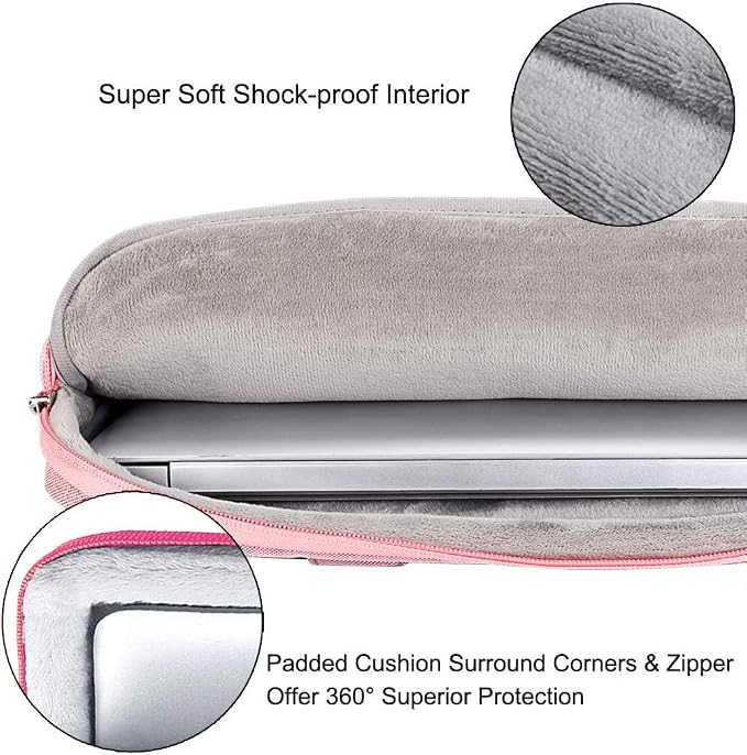 Voova Laptop Bag 13-14 Inch, 360° Protective Laptop Case Sleeve with Shoulder Strap Compatible with Macbook Air 13, MacBook Pro 13/14, Waterproof Computer Bag Slim Briefcase for Men Women, Pink