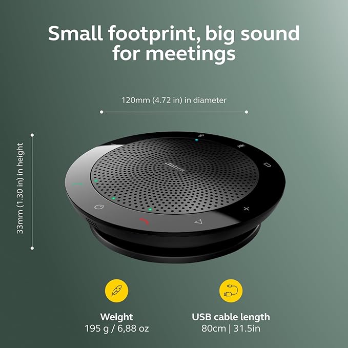 Jabra Speak 510 (2025 Edition) Portable, USB or Wireless Bluetooth Speaker for Meetings and Calls with Crystal-Clear Sound, Works with All Meeting Platforms - Microsoft Teams, Google Meet, Zoom, Black