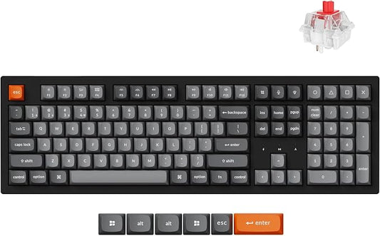 Keychron K10 Max Wireless Custom Mechanical Keyboard, 100% Layout QMK 2.4 GHz Bluetooth White Backlit with Hot-swappable Keychron Super Red Switch Compatible with Mac Windows Linux