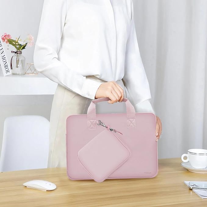 Hseok Laptop Sleeve 14 inch Case with Small Case, Compatible with MacBook Neo 14, MacBook Pro 14 M5/M4/M3/M2/M1, XPS 14 and Most 14 inch Notebooks, Neoprene Computer Handbag,Pale pink