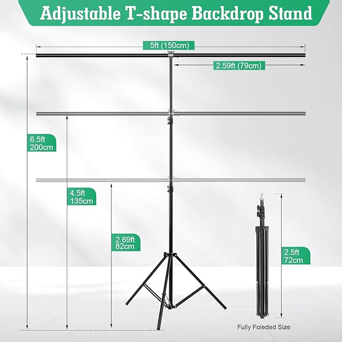 Black White Backdrop Screen with Stand Kit, 5 x 6.5 ft Photo Backdrop Kit, 2-in-1 Revisible Black Backdrop White Screen with T-Shaped Stand and 5 Clamps for Photography Party Decorations