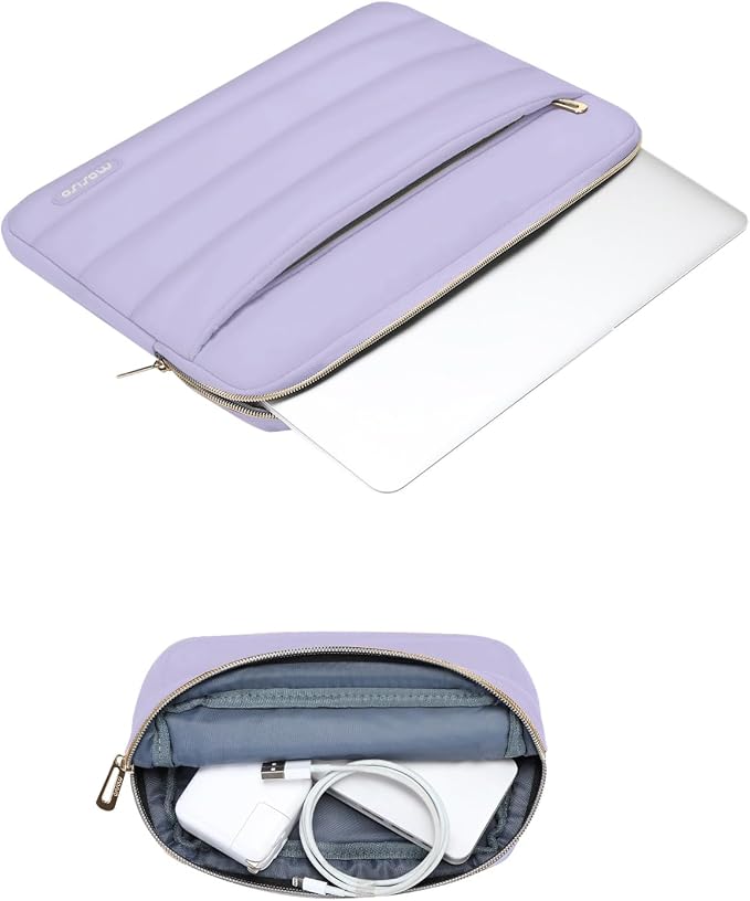 MOSISO Laptop Case 13.3 inch,13-13.3 inch Puffy Laptop Sleeve Compatible with MacBook Air 13.6 M5 M4 M3 M2 M1/Neo/Pro 13/14,HP Dell ASUS Lenovo,Polyester Horizontal Bag with Small Case, Purple