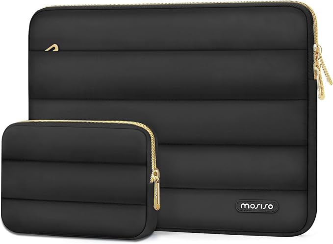 MOSISO Laptop Case 17.3 inch, 17-17.3 inch Puffy Laptop Sleeve Compatible with Dell XPS/HP Pavilion/Ideapad/Acer/Alienware/HP Omen Notebook Computer, Polyester Horizontal Bag with Small Case, Black