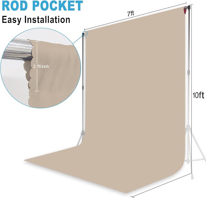 Beige Backdrop for Photoshoot, Professional Photo Backdrop Background Curtain for Product Photography, Portraits, Wedding, Party, Live Streaming Video Recording 7X10 FT