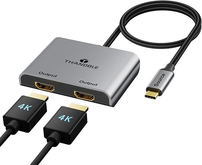 USB C to Dual HDMI Adapter (4K@60Hz) Type C (Source) to HDMI(Display) Splitter and USB C Converter Supports Extended Display of Dual Monitors, for MacBook, LenovoYoga, Thinkpad, Dell XPS,etc