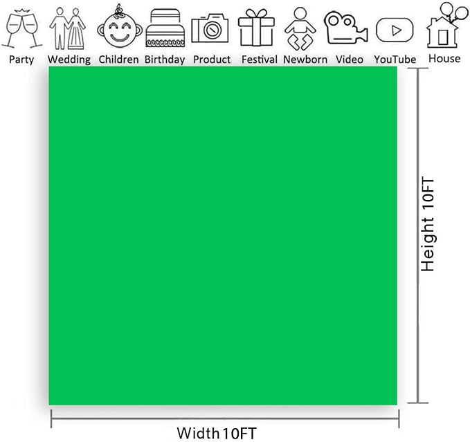 10x10FT Green Photography Backdrop, High Density Polyester Fiber Photo Background Cloth is Foldable and Machine Washable, Suitable for Photo Background Video Photography Studios