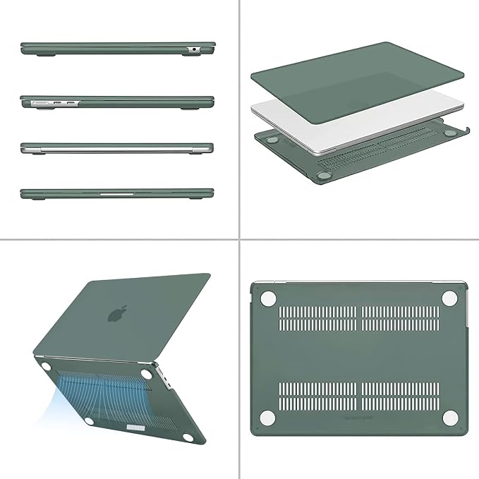 MOSISO Compatible with MacBook Air 13 inch Case M5 2026 M4 2025 M3 M2 2024-2022 A3449 A3240 A3113 A2681, Hard Case&Puffy Bag&Keyboard Cover&Webcam Cover&ScreenFilm for MacBook Air 13.6, Emerald Green
